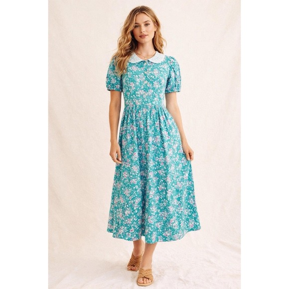 blue cottagecore dress Cottagecore Lace up vintage cotton dress M / Dark Red I Retro Fairy